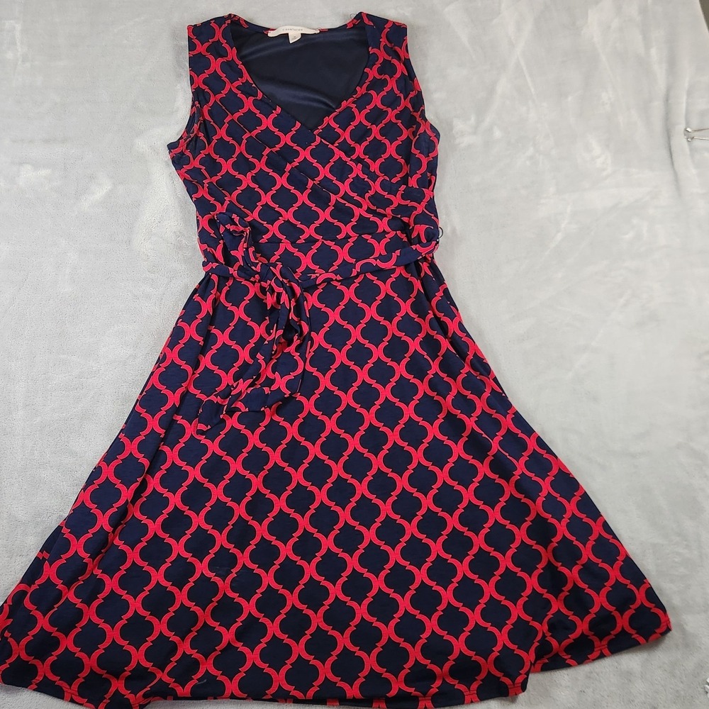 41 Hawthorn Sleeveless Navy Blue & Red‎ Faux Wrap Dress M Classic Preppy USA